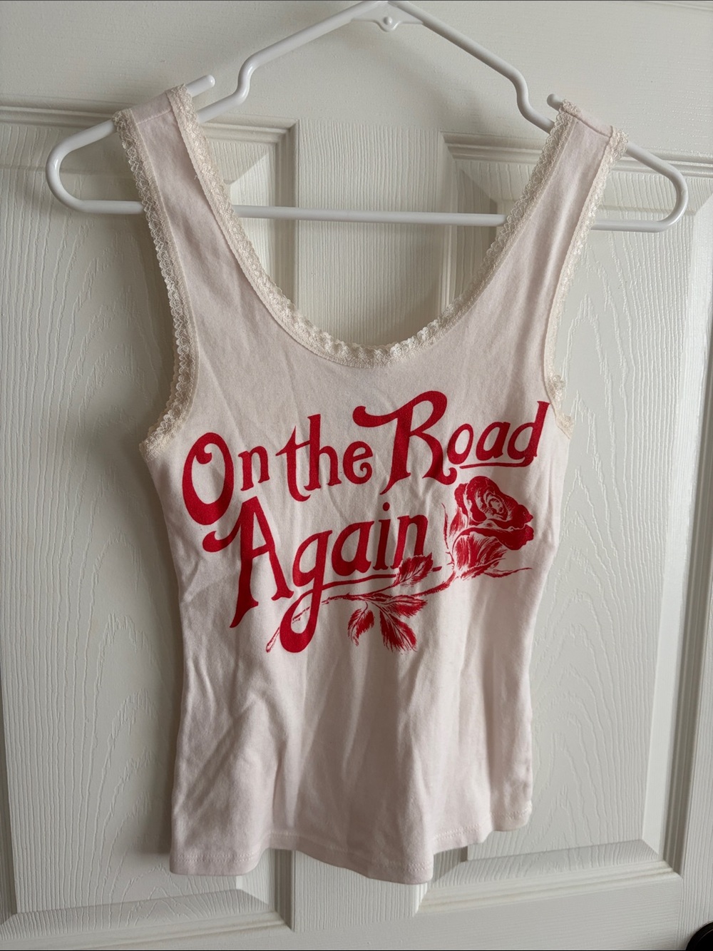 Women’s Lace-Trim Graphic Tank Top - On the Road Again, Pink